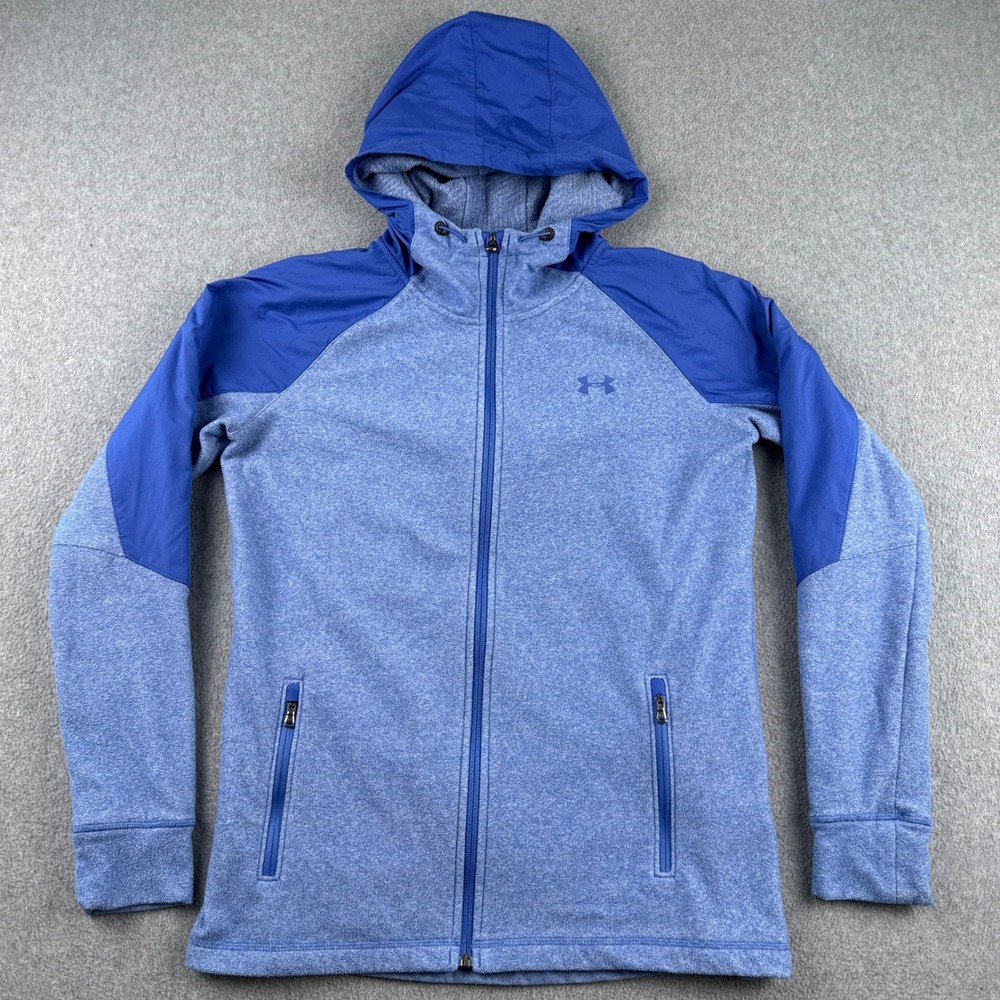 Under Armour Hoodie Women Medium Blue ColdGear Full Zip Swacket Activewear